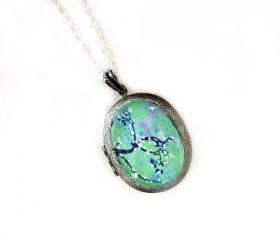 SALE Cherry Blossoms Branch Vintage Style Locket with ORIGINAL Artwork Large Locket