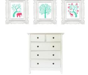 Nursery Art Print Mint and Pink Baby Girls Room 8 x 10 Original Artwork 